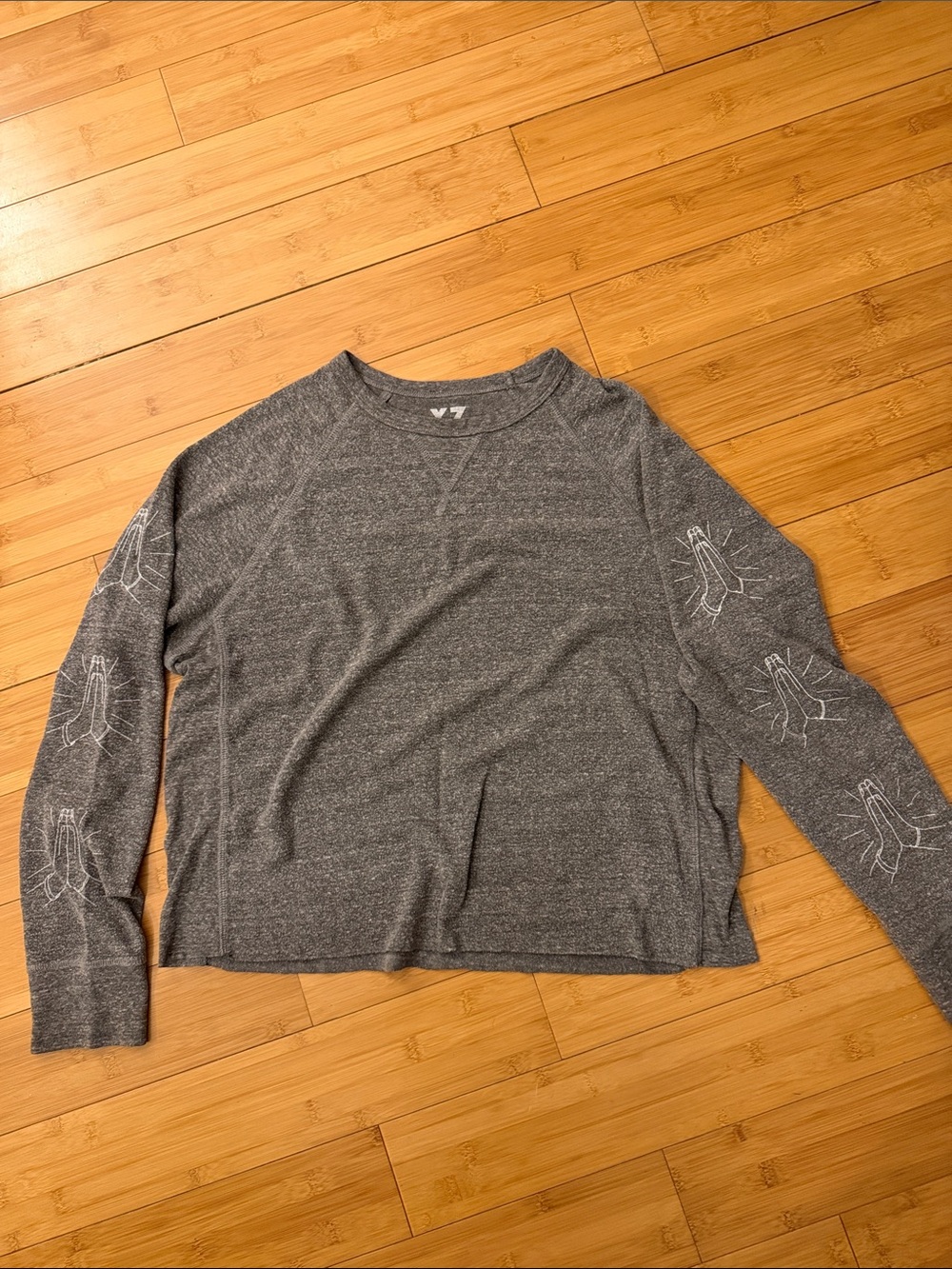 Women's Gray Crewneck Pullover with Yoga Peace Hands Graphic